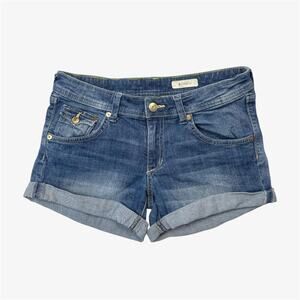 Mid low rise denim shorts rolled bottoms shorts medium wash blue size US 6
